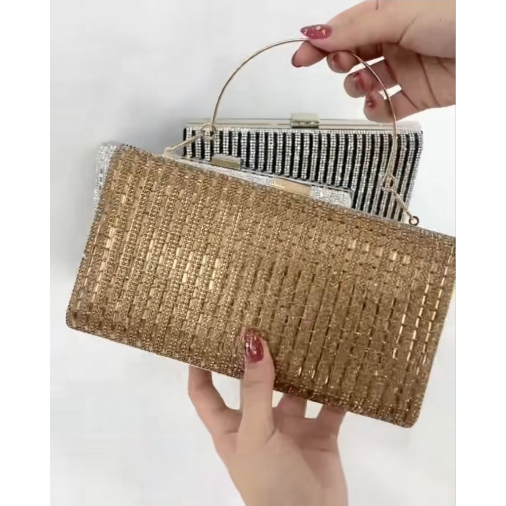 tas dompet pesta clutch gold