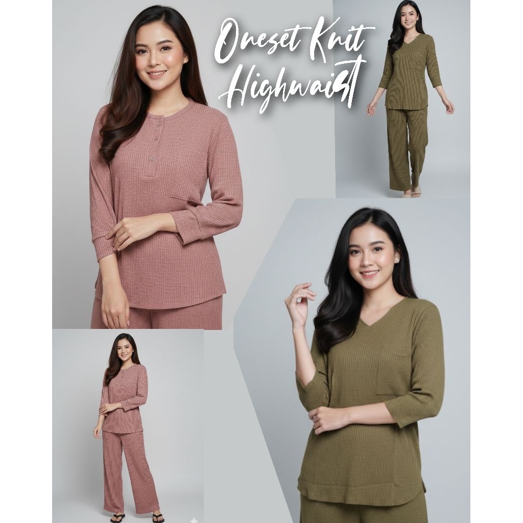 One Set Knit Ori Liem Liem import Premium | Setelan Wanita Stylish | Setelan Rajut knit Lengan pagak