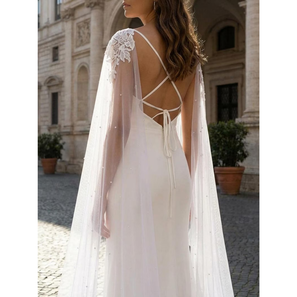 Long Tulle Cape,Bridal Shoulder Cape Veil