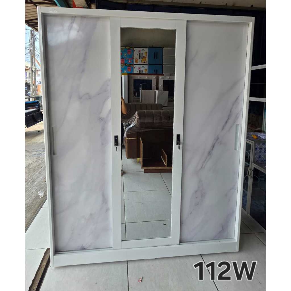 Lemari Pakaian Besi BMW 3 Pintu Sliding Lebar 150 cm Motif - Lemari Baju Sliding / Lemari Besi Slidi