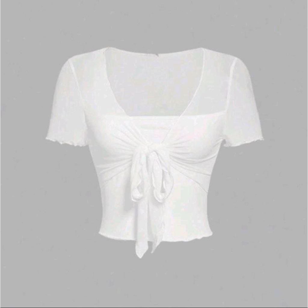[ august ] atasan baju tali wanita putih tile melar top polos kaos