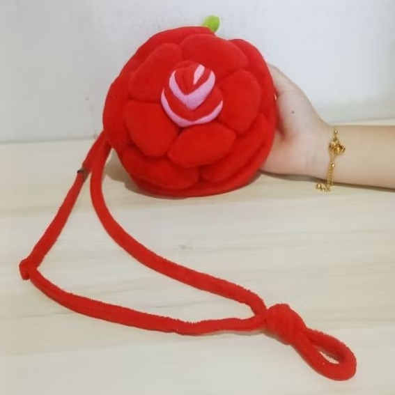 Preloved Tas Sling Anak Merah Motif Bulat Bunga Matahari