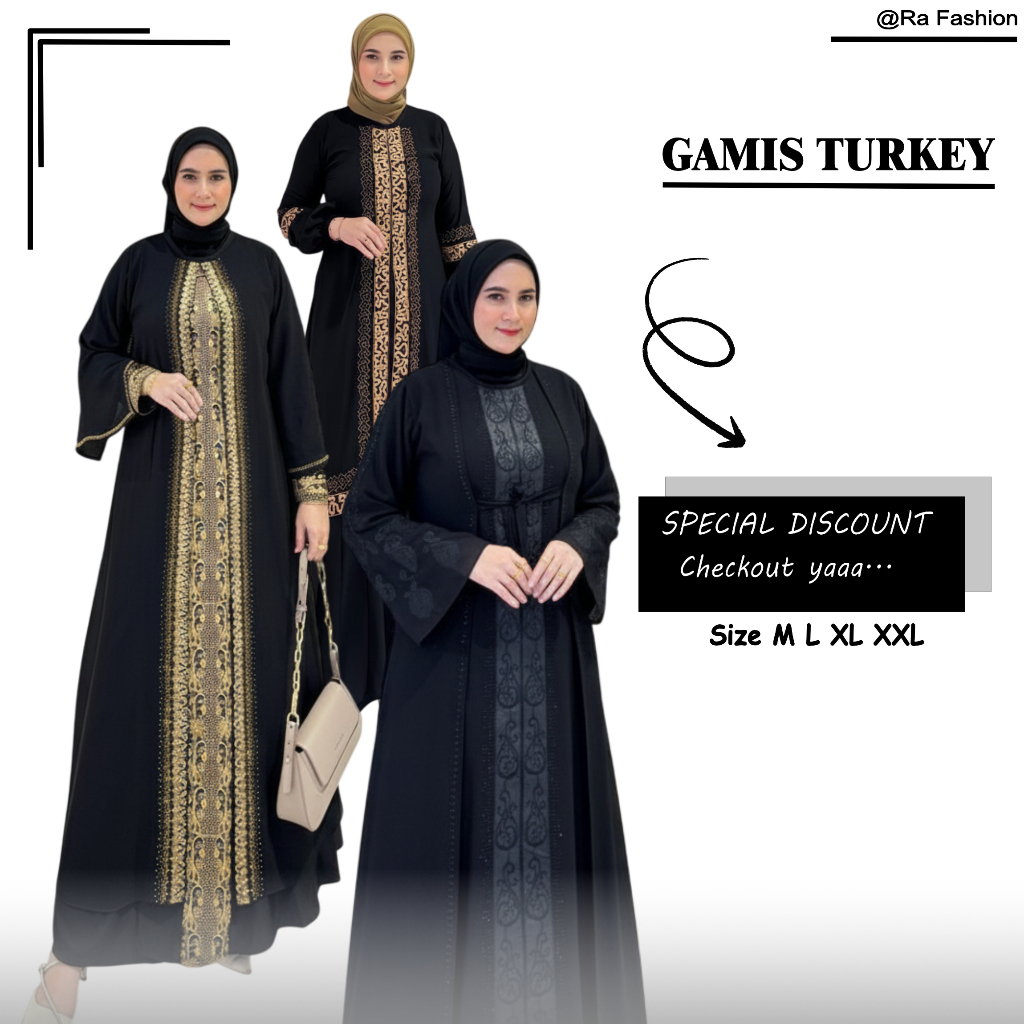 Gamis Turkey Abaya Arab Wanita Dewasa Jumbo M-XXL Busui Friendly Warna Hitam