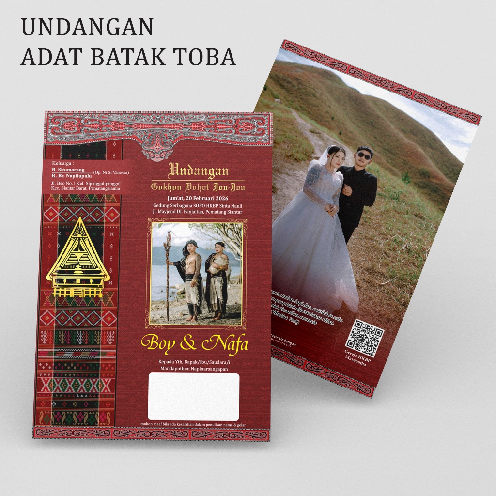 Undangan Tema Batak Toba Acara Pernikahan kertas TIK 230gsm