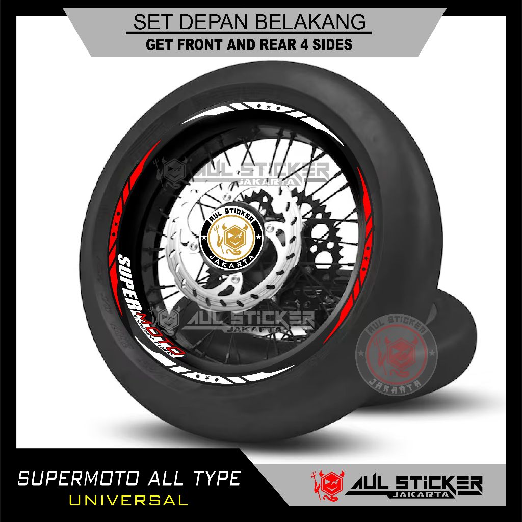 STICKER VELG UNIVERSAL ALL TYPE SUPERMOTO CRF, KTM, D'TRACKER, WR155 DLL SET DEPAN BELAKANG