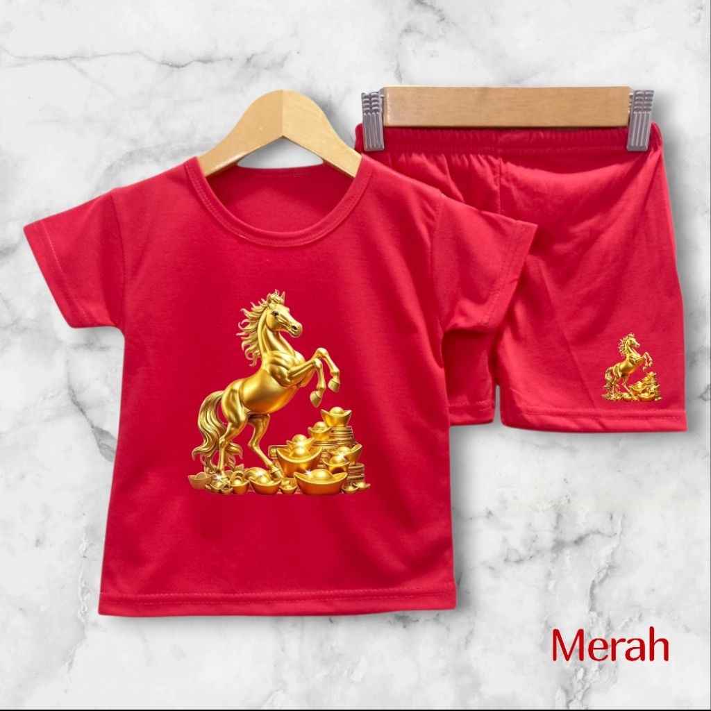 Stelan anak IMLEK 2026 / setelan pendek CNY anak Tahun Kuda/setelan sincia