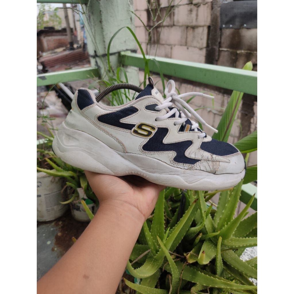 Skechers D'lites Air-Cooled Memory Foam White Blue Trainer Sport Sneakers Size 44