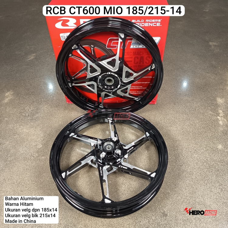 RCB CT600 VELG MOTOR MIO 185/215 RING 14 PELEG WARNA HITAM VELEG ALLOY CNC RACING BOY