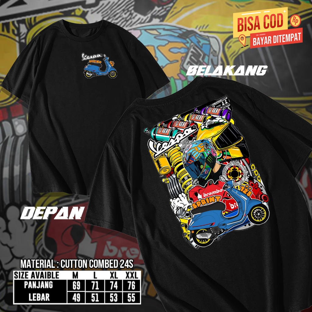 KAOS OTOMOTIF MOTOR VESPA MATIC | Baju Vespa | T-SHIRT Vespa SPRINT