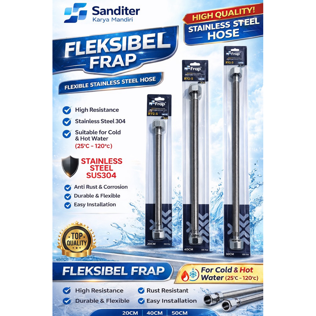 Selang Fleksibel FRAP Stainless Steel 304 BCP Water Heater Kamar Mandi Air Panas Air Dingin