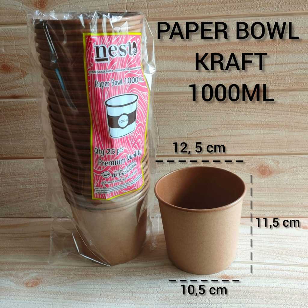 Paper Bowl Kraft 1000 ml NESTO / Paper Bowl Coklat 1000 ml PER SLOP