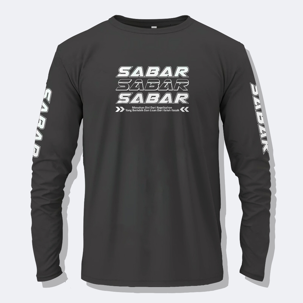 Kaos Dakwah Islami SABAR | Kata Bijak Ibnu Qoyyim | Tshirt Muslim Pria Dewasa Kaus Lengan Panjang