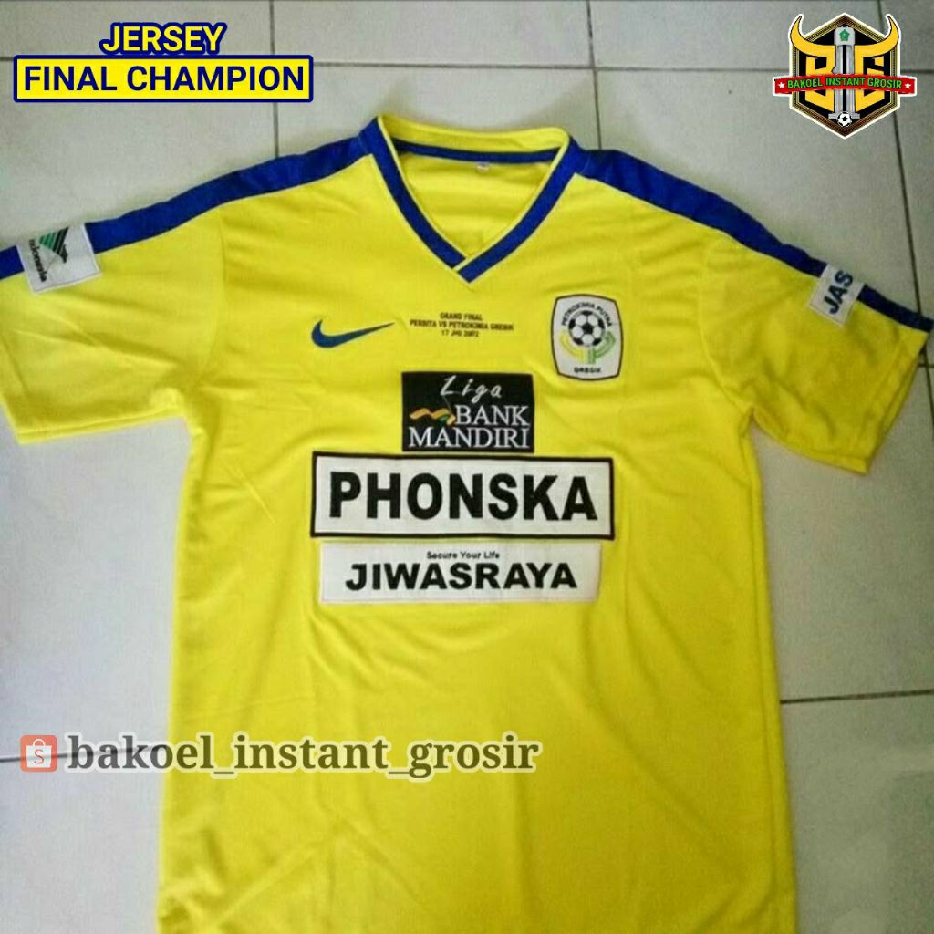 Jersey PETROKIMIA PUTRA FC Gresik Home 2002 JUARA Liga Bank Mandiri Kuning CHAMPION Full PRINTING da