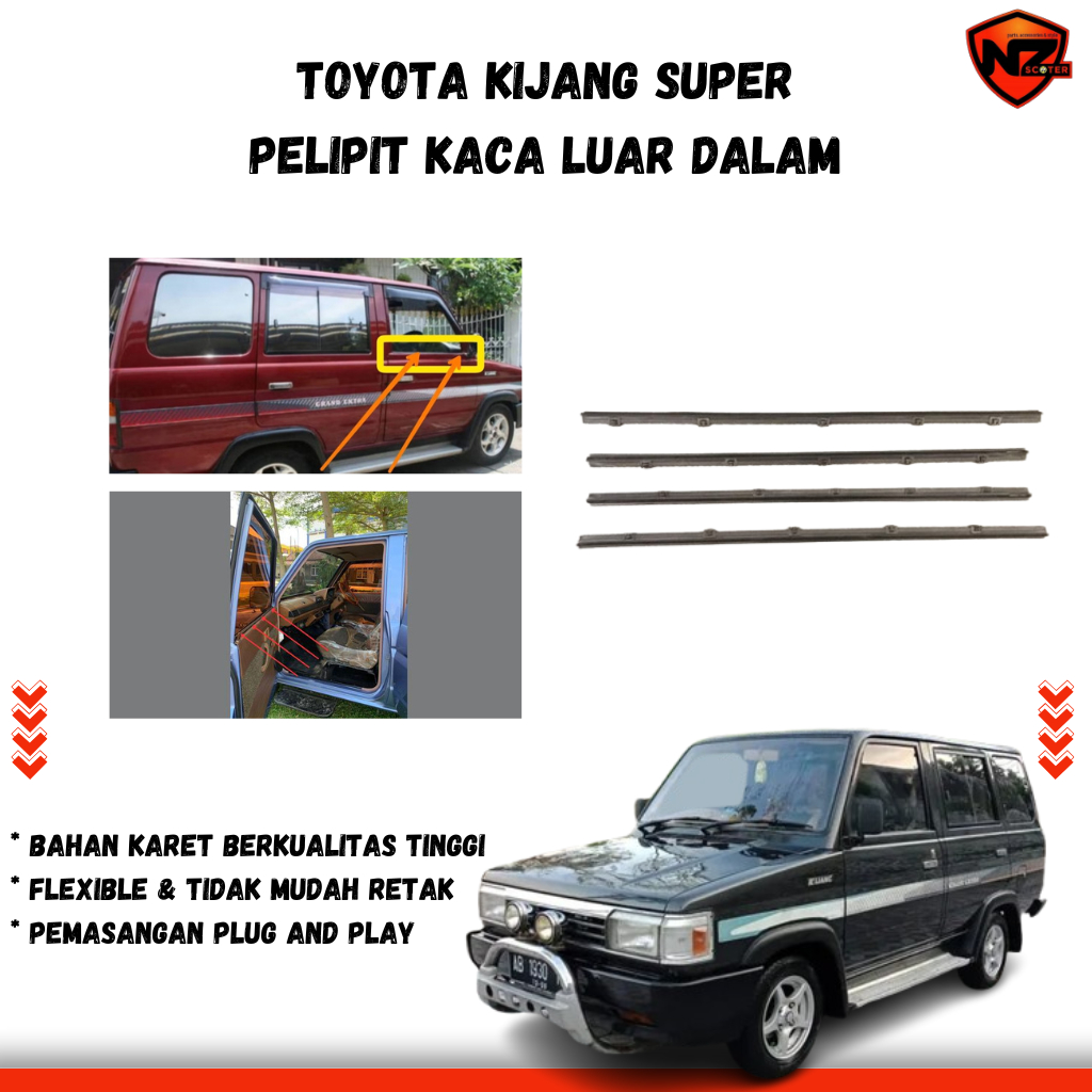 Pelipit Kaca Depan Luar Dalam Set Toyota Kijang Grand Super | Lis Karet Kaca Pintu