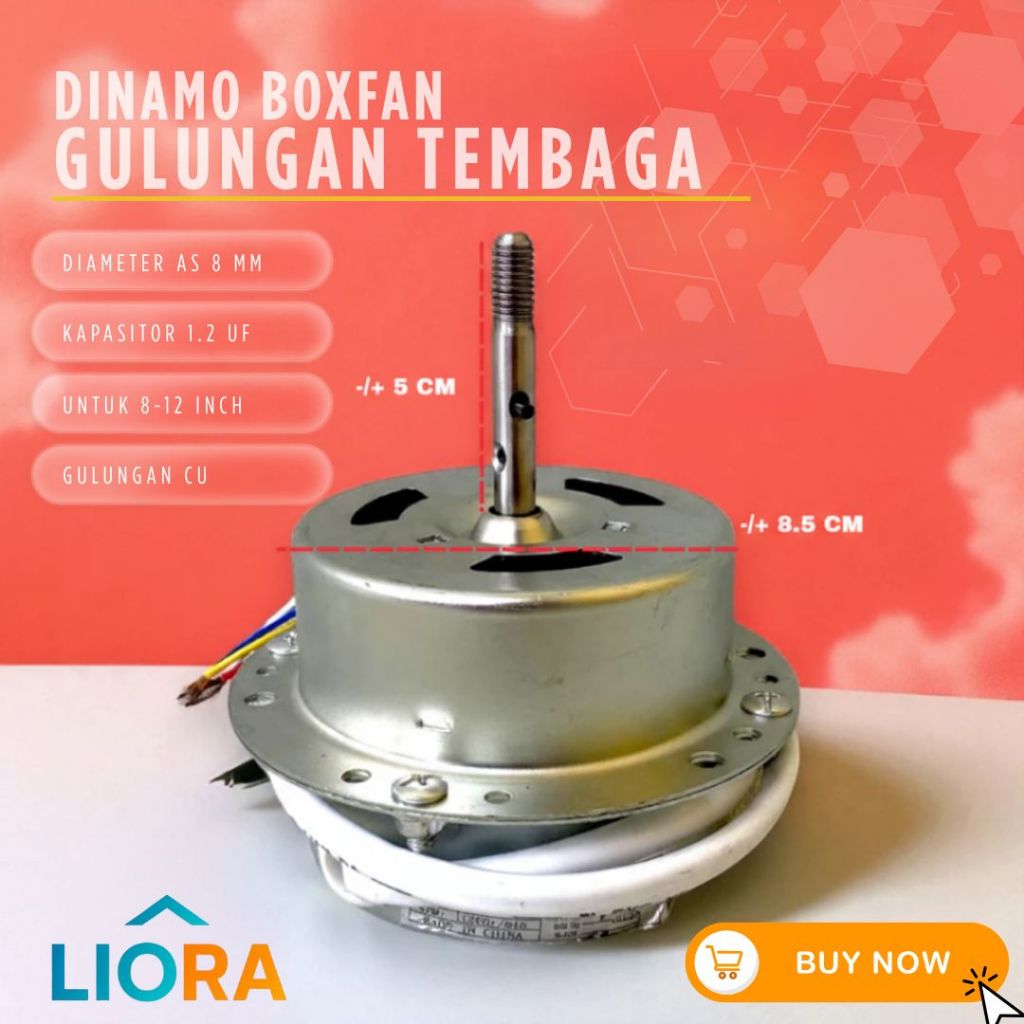 LIORA Dinamo Mesin Kipas Angin Boxfan 8-12 Inch / Kipas Duduk Kotak – Full Tembaga/CU