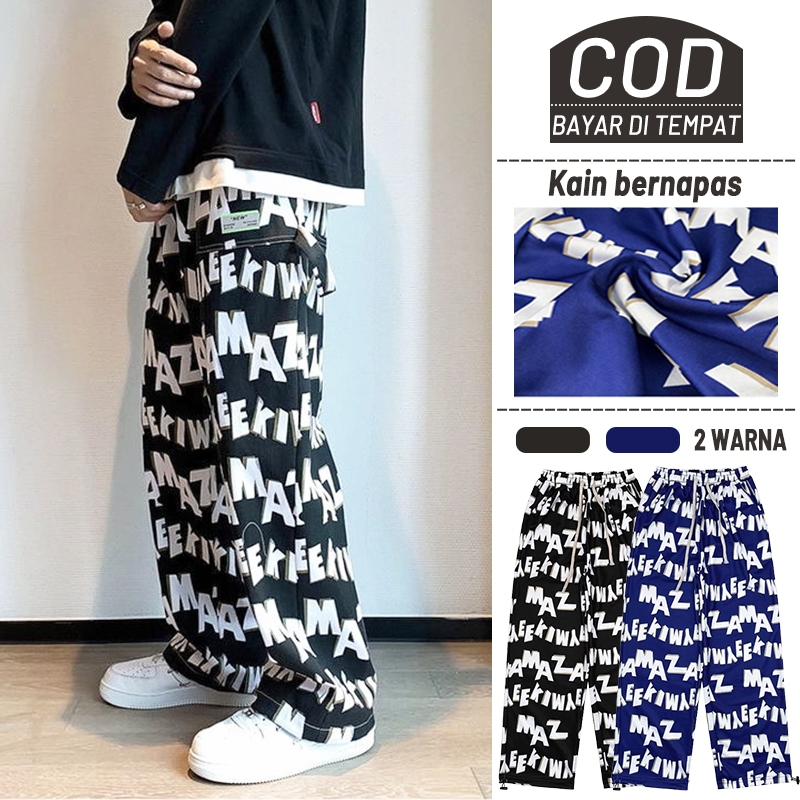 Celana Pria Training Pinggang Karet Oversize Kulot Korea Unisex Celana Running Pria Celana Panjang