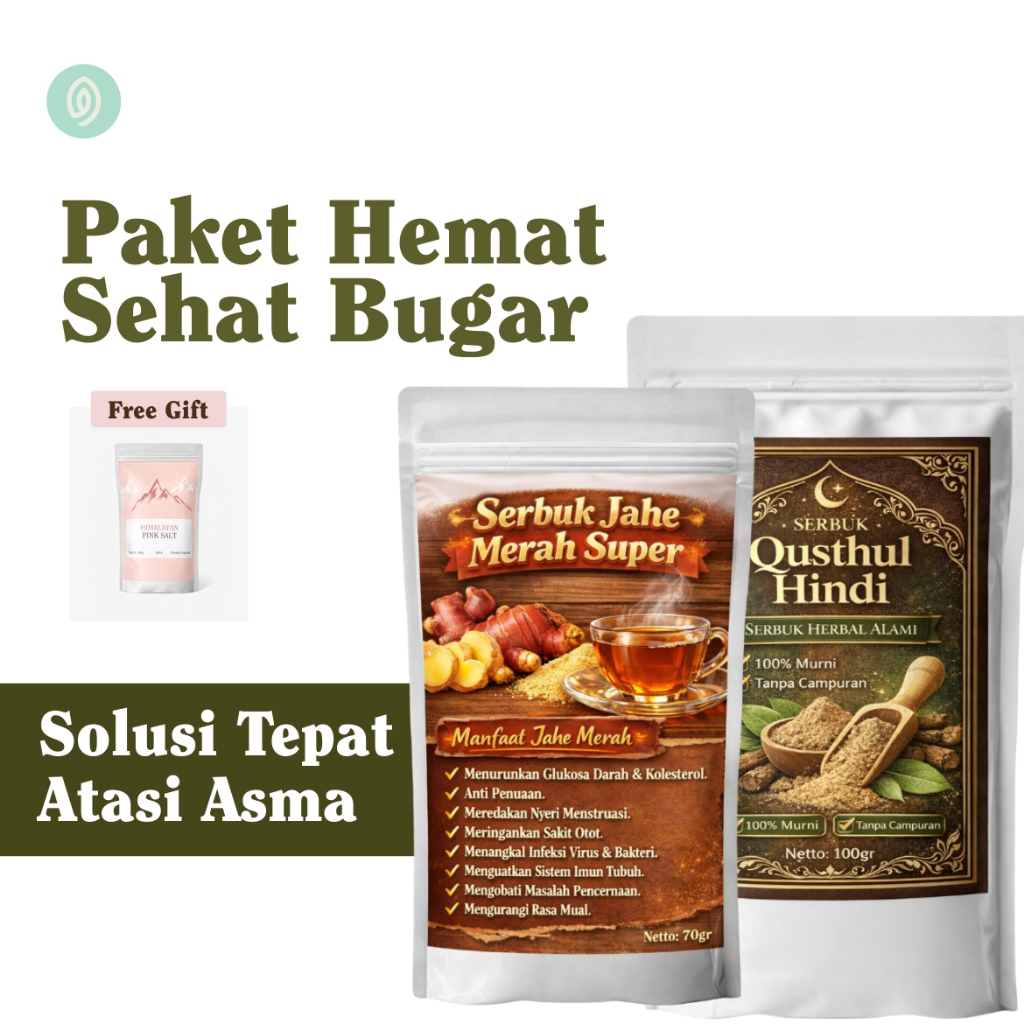 Paket Bunding Hemat Serbuk Qusthul Hindi Dan Bubuk Jahe Merah Herbal Super Atasi Asma Bronkitis