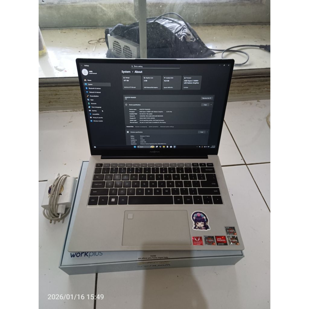 Advan Workplus r5 6600h, ram 16, ssd 512