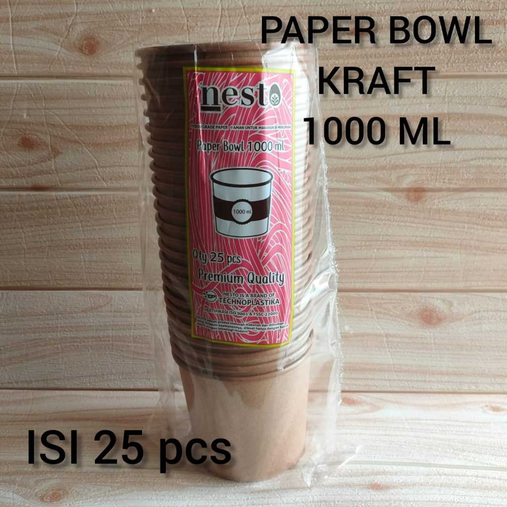 Paper Bowl Kraft 1000 ml NESTO / Paper Bowl Coklat 1000 ml PER SLOP