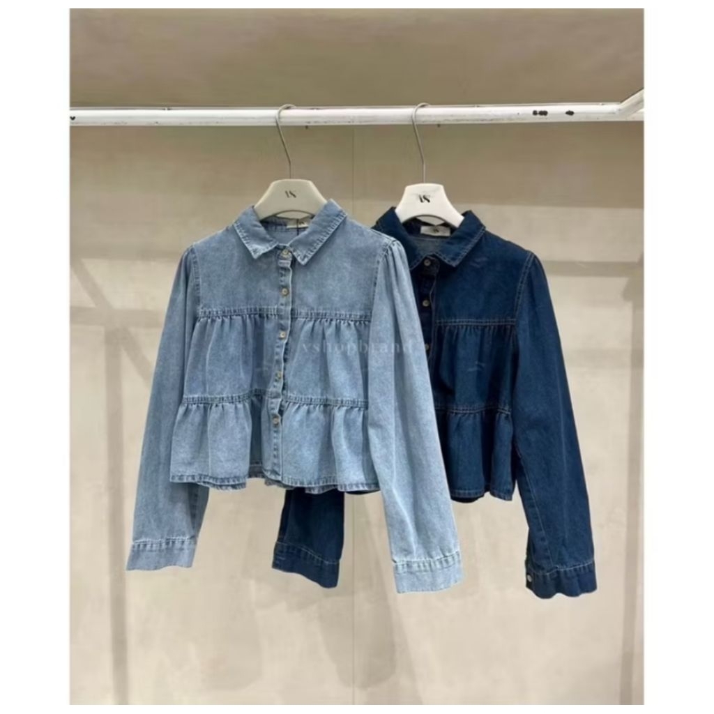 Top Blouse Jeans Import Susun Ruffle