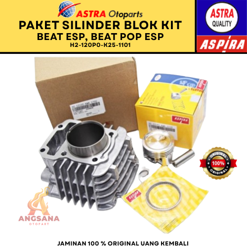 BLOK SEHER + PAKET SAHET PISTON KIT BLOK CYLINDER BEAT ESP, BEAT POP ESP - ORIGINAL ASPIRA