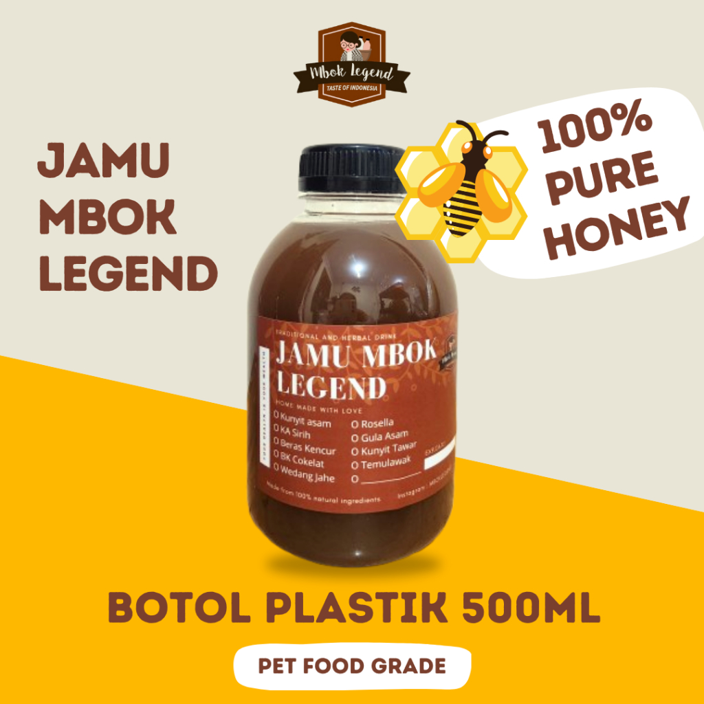 JAMU + MADU (Kunyit Asam / Beras Kencur / Wedang Jahe / Empon2) - Botol Plastik 500ML MBOK LEGEND