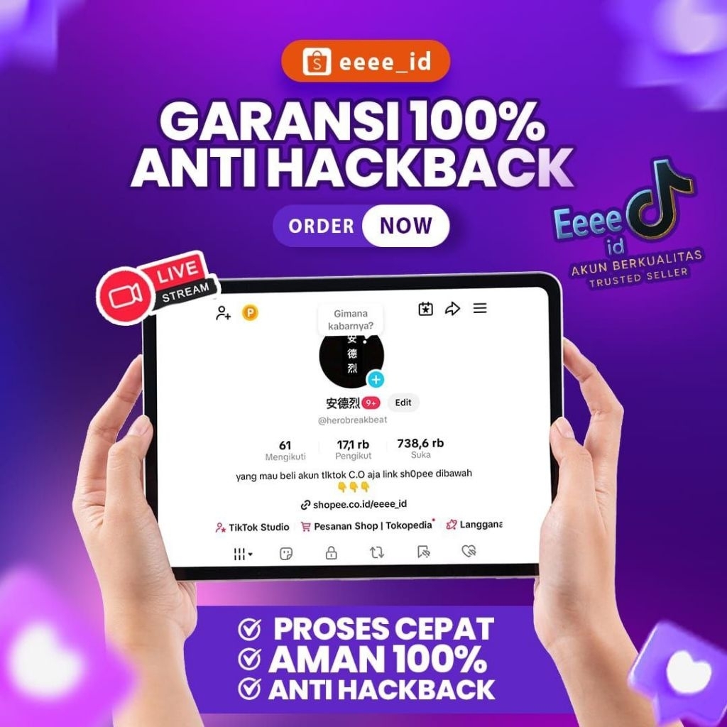 akun tik tok bisa affiliate & live ( followers 1k - 15k )