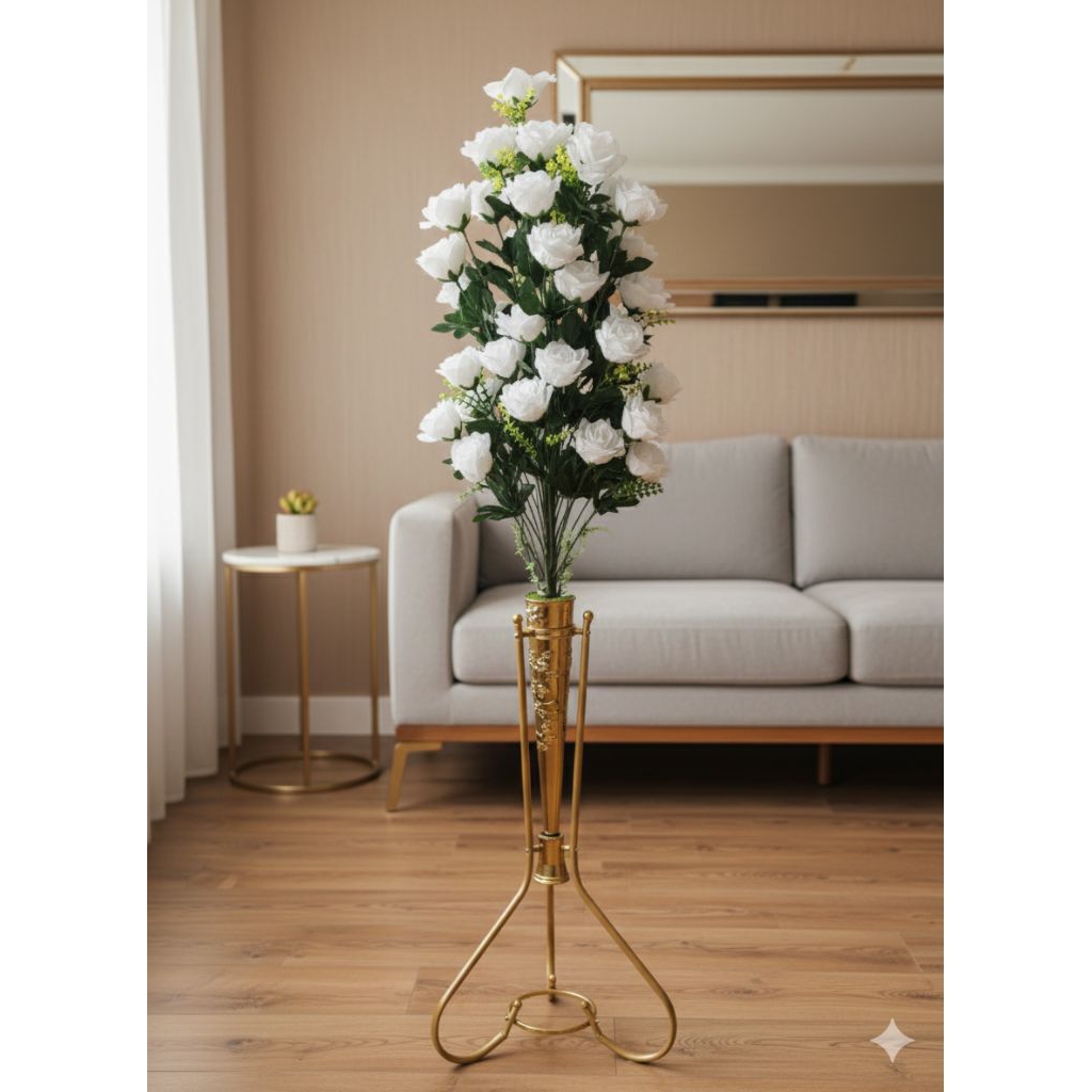 Bunga Mawar Artificial Jumbo Premium 48 Kuntum Mawar jumbo  berikut dengan pot corong plastik dan st