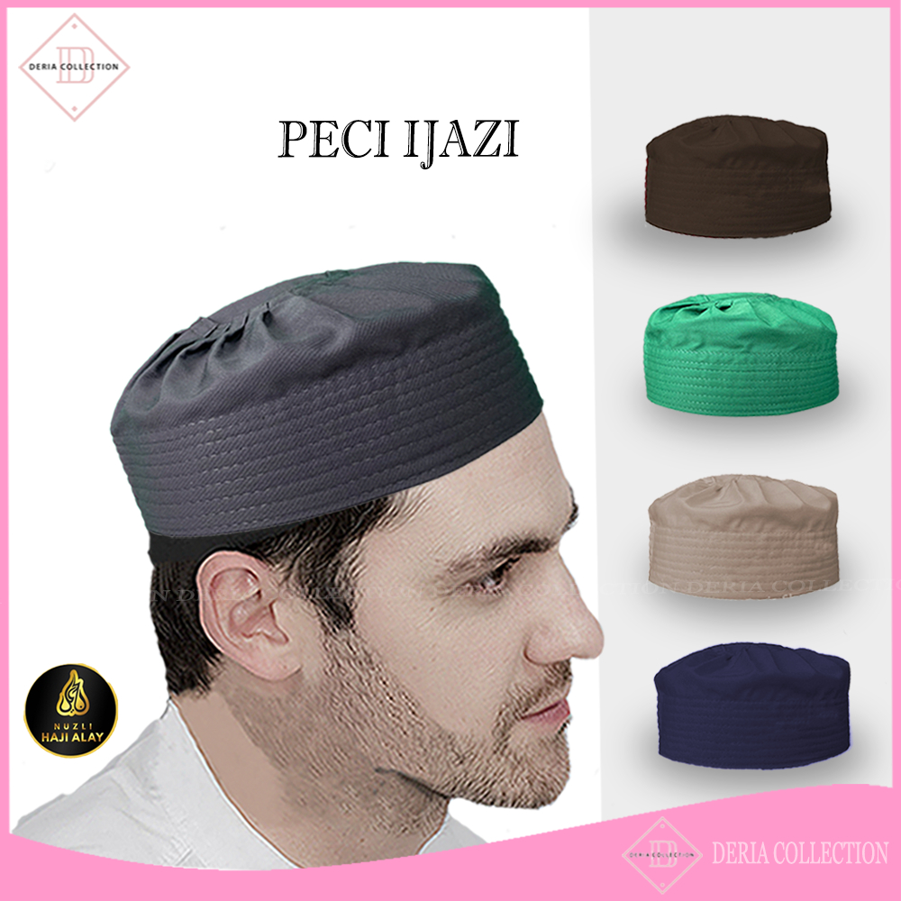 Peci Kopiah IJAZI Katun Polos Hijau Hitam Putih Abu Maroon Kopiah Sholat Santri Pria Dewasa Anak Lak