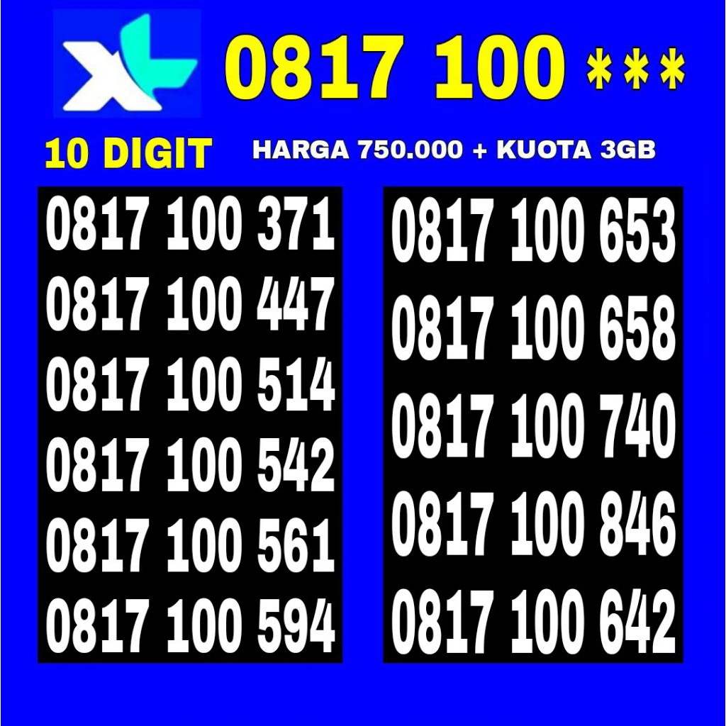 Nomor Cantik XL 10 digit - Kartu Perdana XL 10 digit