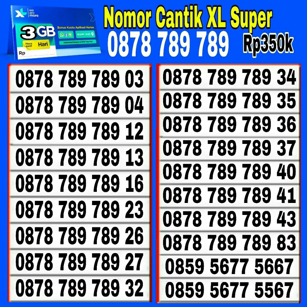 nomor cantik kartu perdana XL jaringan support 4g/5g kartu perdana XL extra Combo lite