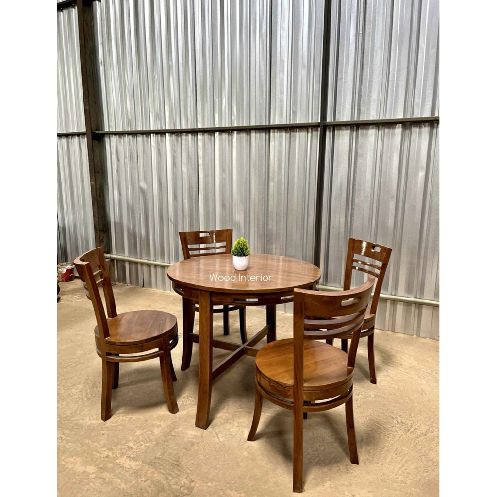 Meja Makan Bulat Kayu Jati Minimalis