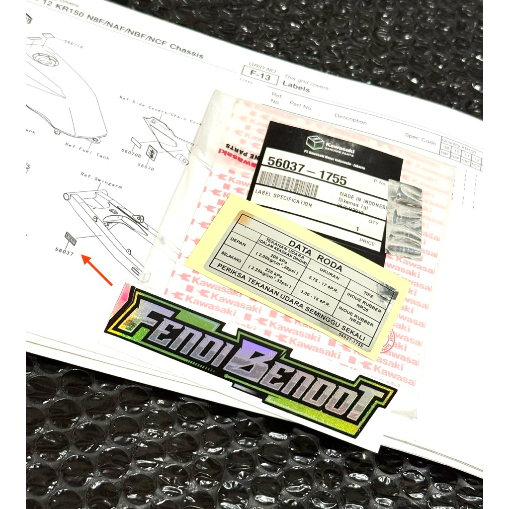 ( NOS ) STIKER STICKER LABEL DATA RODA SWING ARM NINJA R SS R kis M ORIGINAL 56037-1755