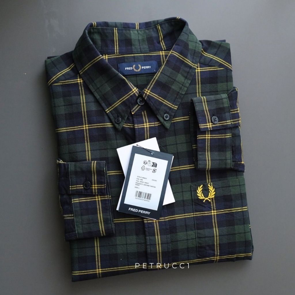 FP FRED PERRY TARTAN long sleeve SHIRT kemeja panjang pria ORIGINAL