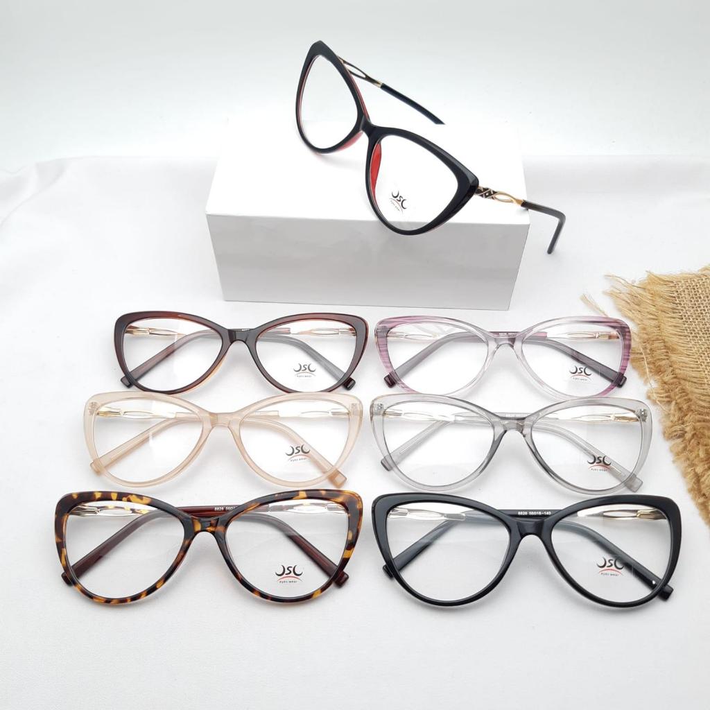 frame kacamata cat eye wanita plastik dengan kaki besi