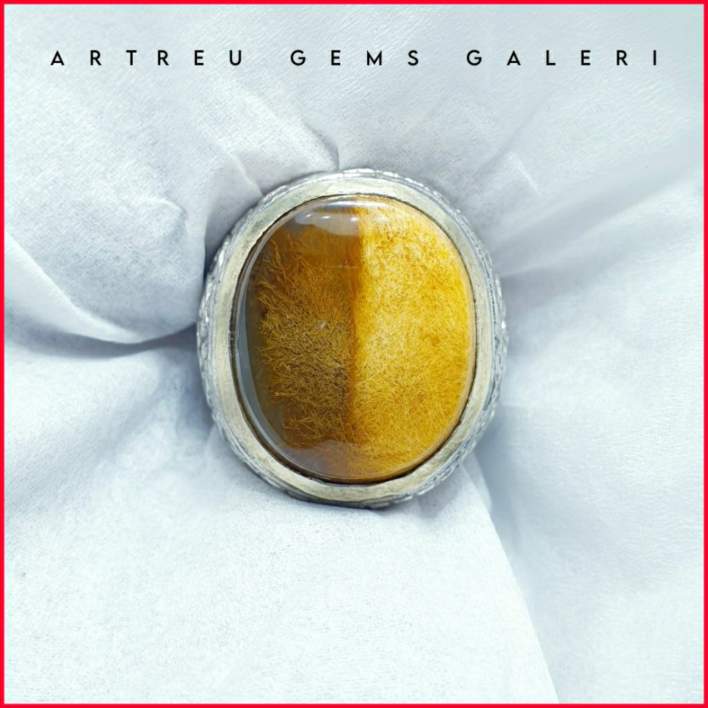 Batu Cendana Serat Emas Unik | COD Bisa | Cincin Batu Akik Ring 5-10