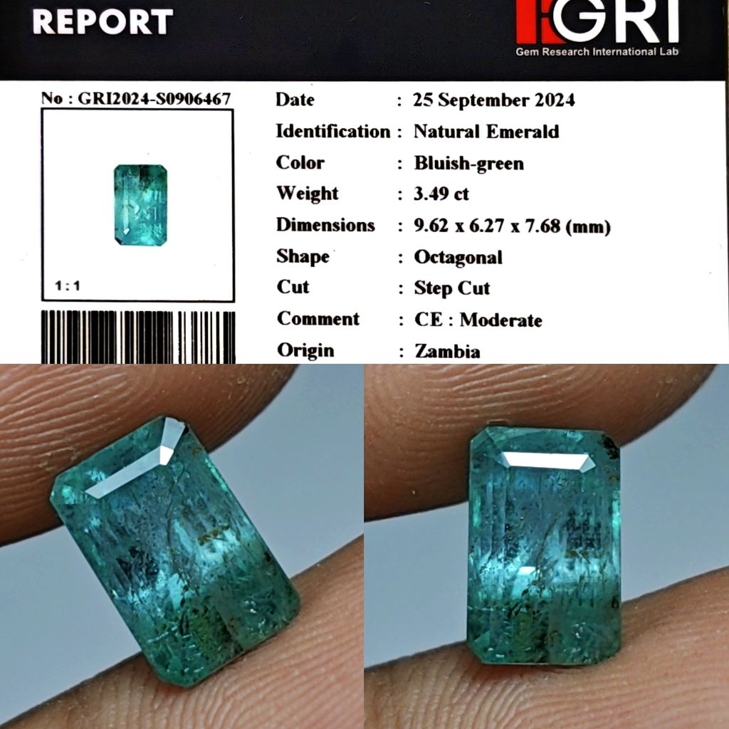 Natural Emerald Zamrud Bukan Colombia Afghanistan Russia 3.5ct GRI Crystall Full Luster Siang Malam 