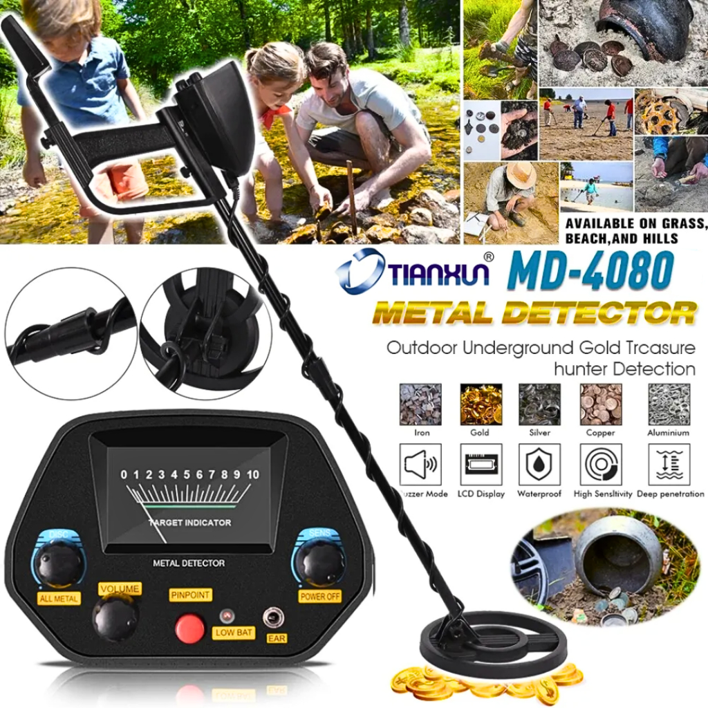 TIANXUN MD-4080 Alat Pendeteksi Metal Detektor Emas Logam Dalam Tanah + Baterai 9V