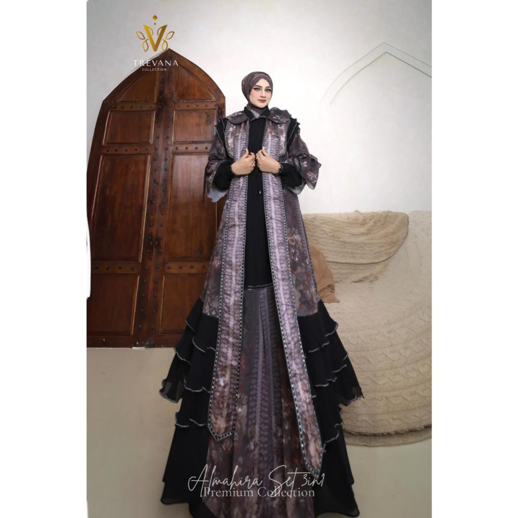 ALMAHIRA SET 3 IN 1 BY TREVANA / DRESS SET OUTER / GAMIS SYARI BRANDED / GAMIS LEBARAN / DRESS SYARI