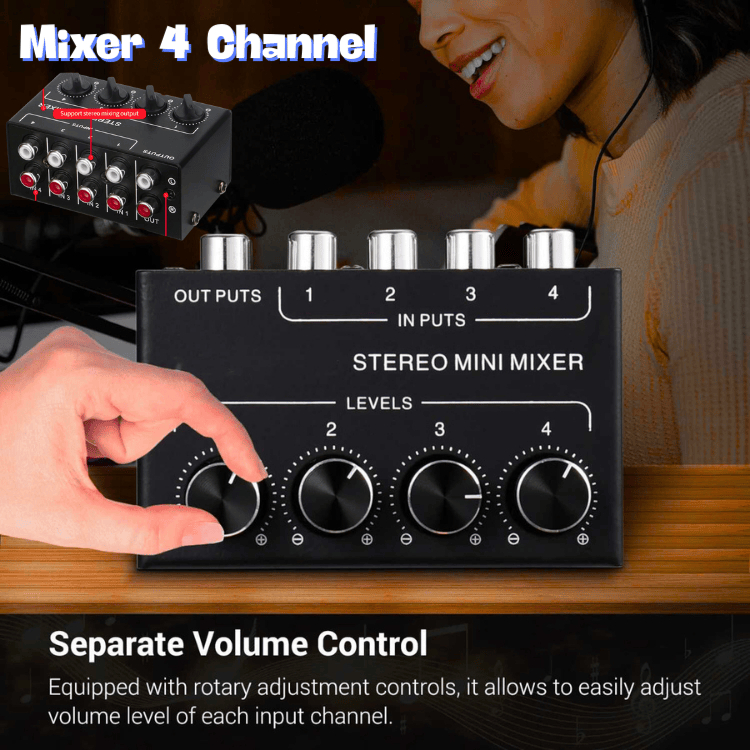 KING 4 Channel Mixer mini audio Sound Card Amplifier profesional mikser audio Ultra-Compact STERO