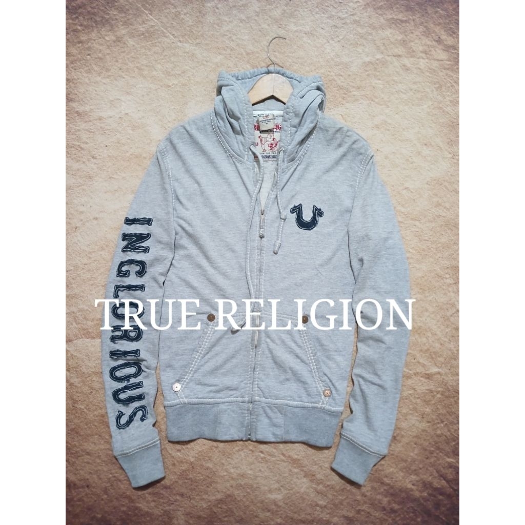 Hoodie ziper keren TRUE RELIGION bahan adem bekas pakai