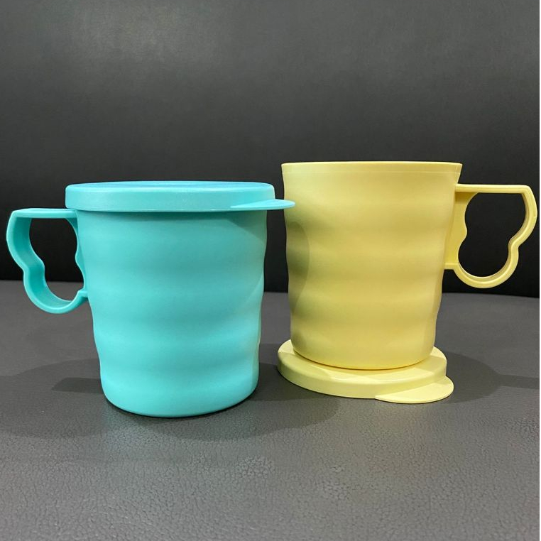 Gelas Tupperware Cressendo Mug 350ml dengan tutup rapat set isi 4 | gelas plastik | cangkir kopi