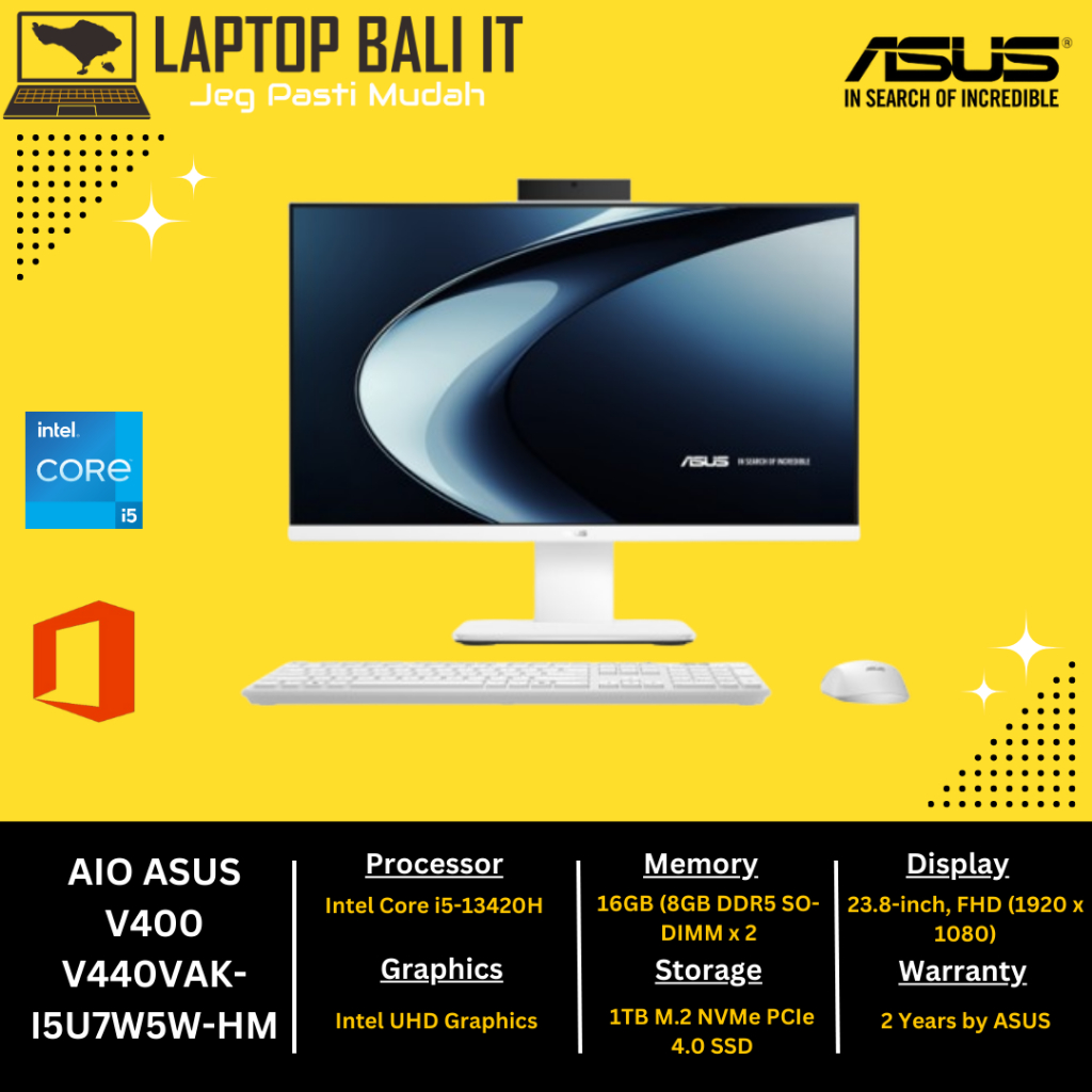ASUS AIO V440VAK Core I5 13620H 16GB 1TB 24 FHD IPS W11 White