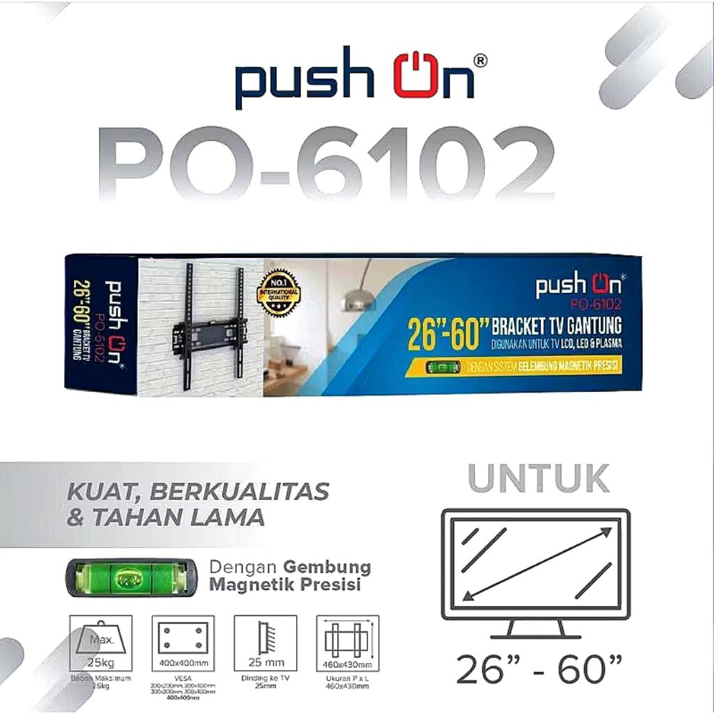 Bracket TV LCD LED Plasma Gantung 26" 60" PUSH ON PO-6102
