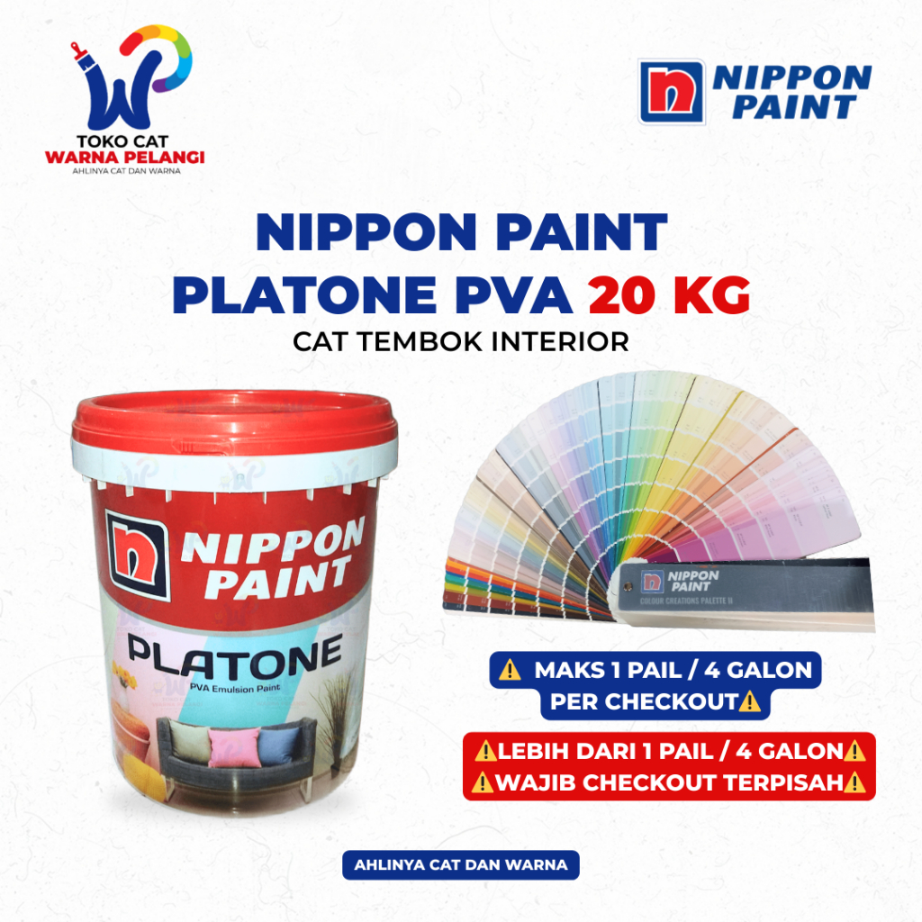Cat Tembok Interior Nippon Paint Platone PVA Ukuran 20 Kg | Cat Tinting Nippon Tembok Dalam 20 Kg