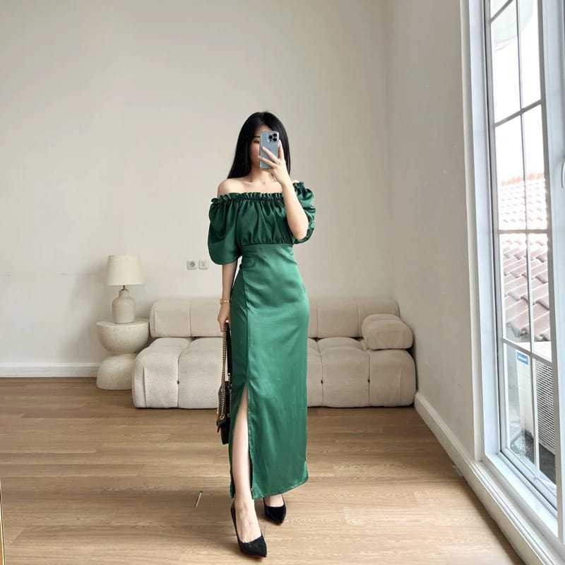 COD Gudang Grosir Collection | Long Dress Satin Velvet Korean Style | Gaun Dress Lengan Pendek