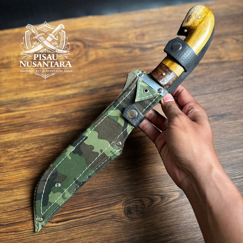 Golok Kebun Baja bilah tebal tajam sarung army gagang fulltang
