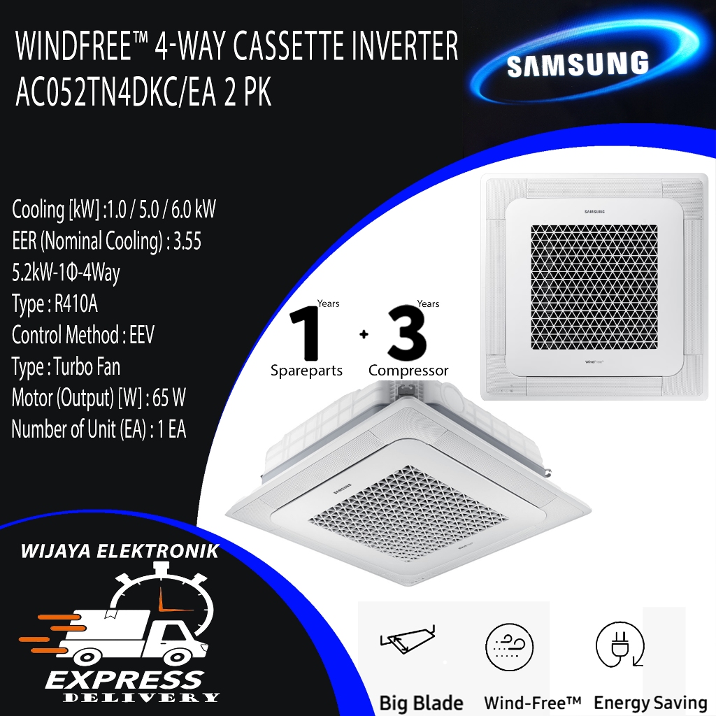 Cassette Samsung AC052TN4DKC/EA - Ac Cassette Samsung Inverter 4 Way Wind-Free 2 PK