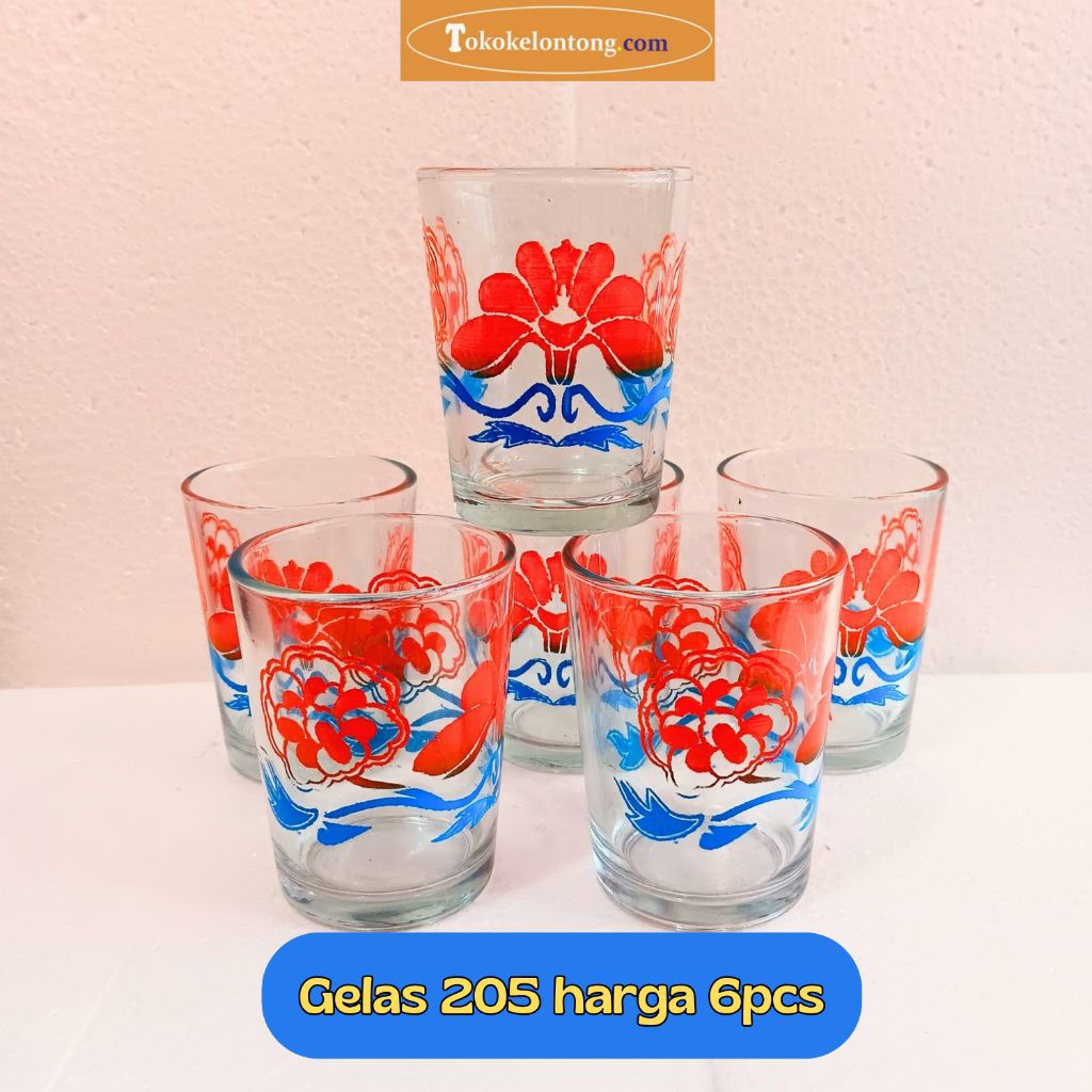 HARGA 6 PCS GELAS 205-GELAS KOPI-GELAS BUNGA-GELAS KOPI WARUNG-GELAS KACA GROSIR
