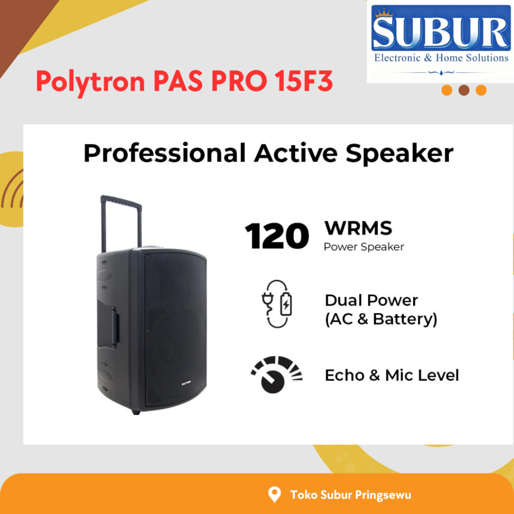 POLYTRON PASPRO 15F3 SPEAKER PORTABLE 15inc FREE 2 MIC